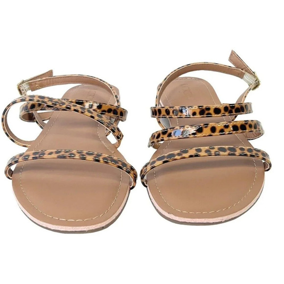 J. Crew Factory Tortoise Ankle Strap Flat Sandals Size 10 RUN SMALL SEE MEASURE - Picture 3 of 7